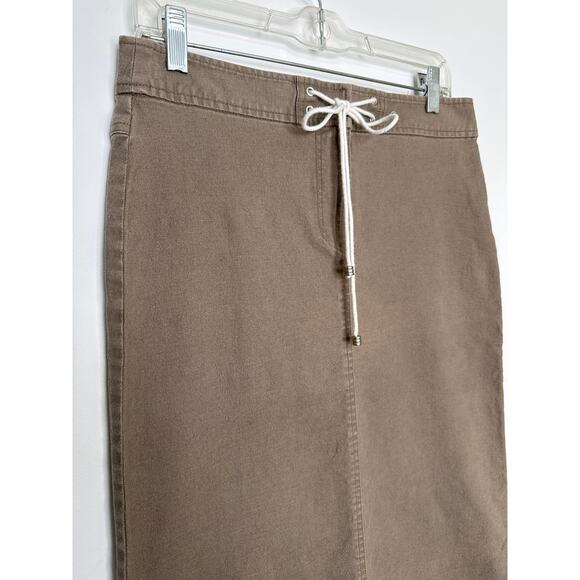 Co & Eddy Linen mix midi khaki skirt front tie side slits size 10 - Picture 3 of 10